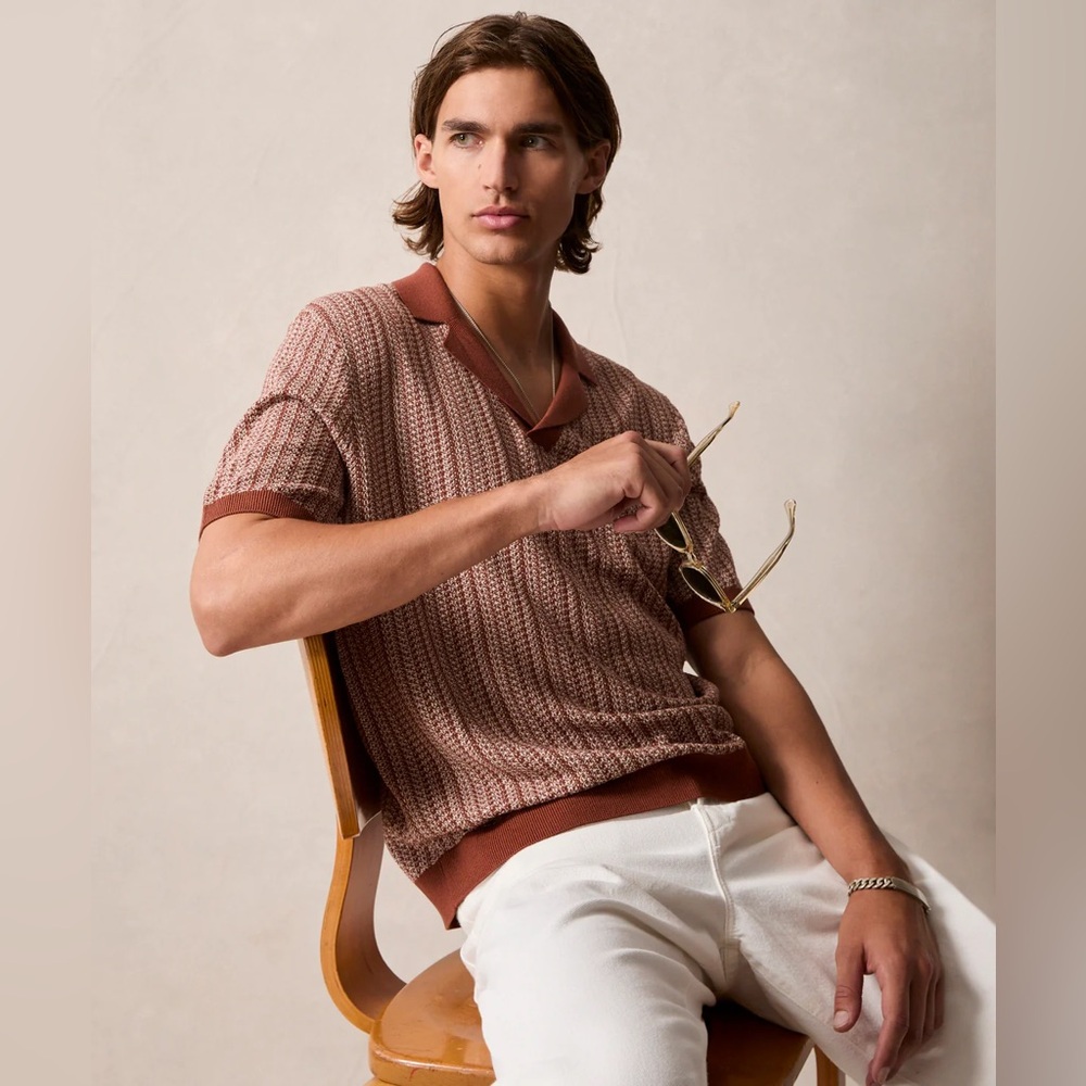 Todd Snyder Relaxed Silk-Cotton Sweater Polo Size XL Umber Reddish Brown